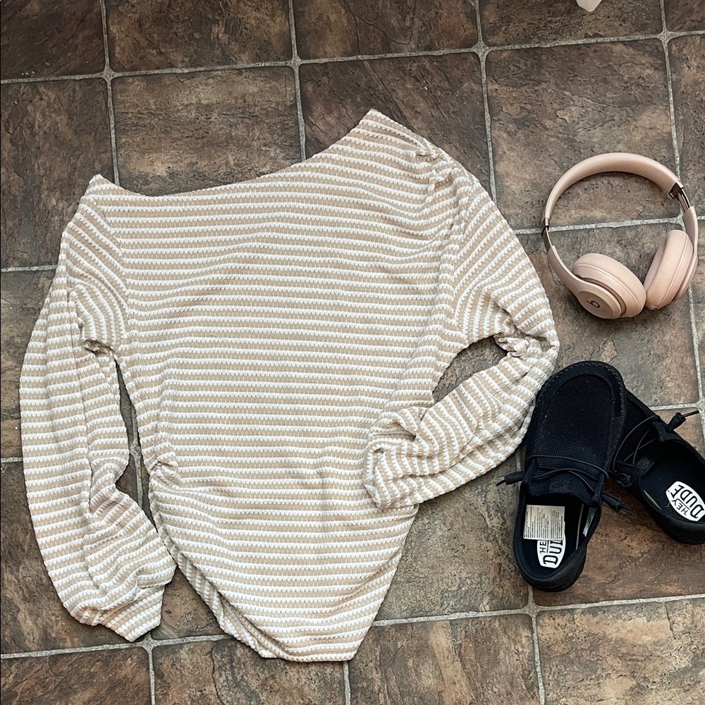 SHEIN Beige Striped Off-Shoulder Top